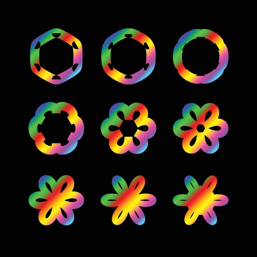 Abstract rainbow gradient geometric shapes, a vibrant collection of modern design elements and patterns art vector