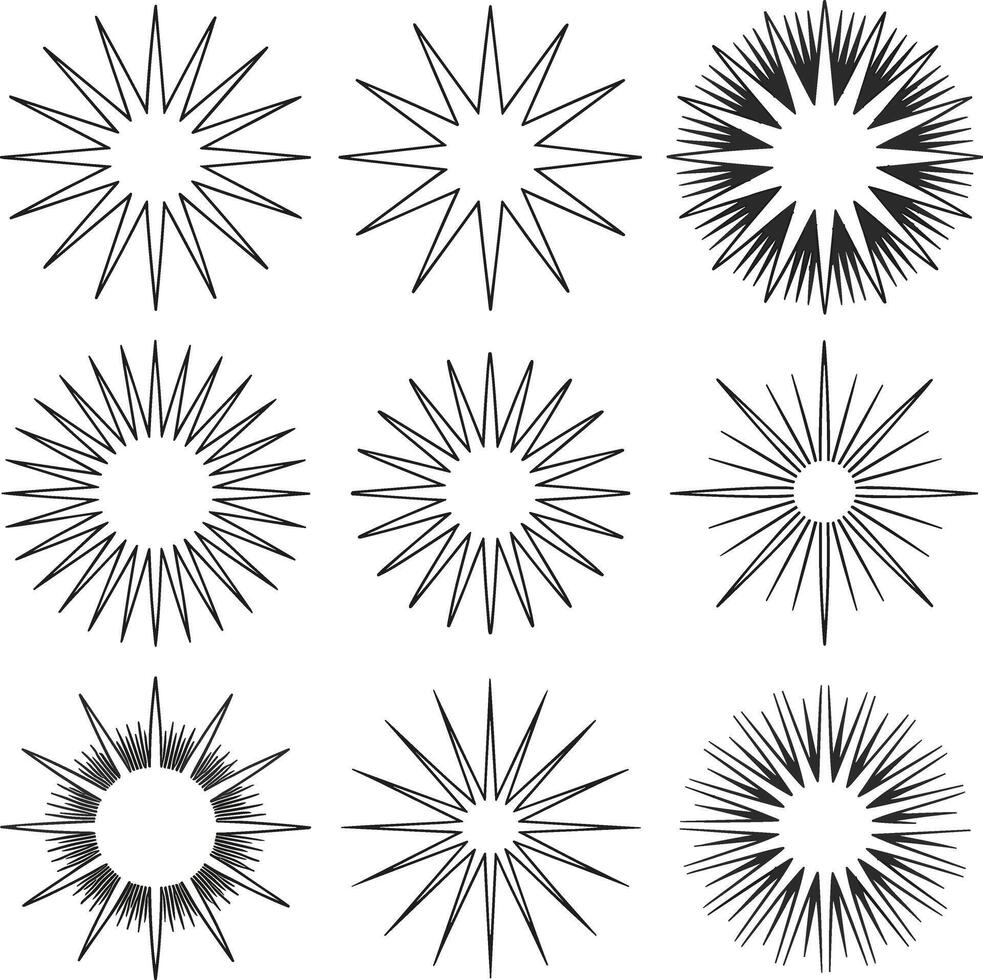 Collection of starbursts radiating outwards in a minimalist style perfect for adding a dynamic and energetic feel to designs and illu vector