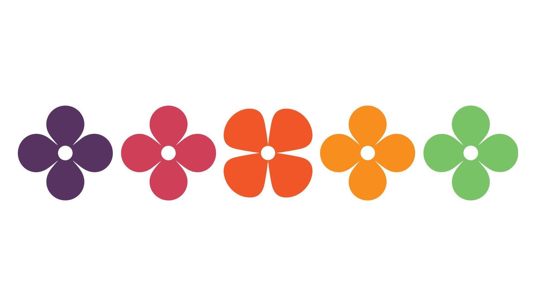 Five colorful abstract flower shapes arranged in a horizontal line on a white background graphic vector