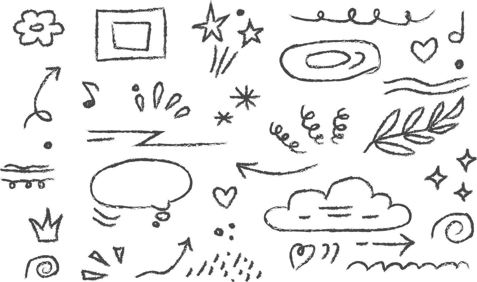 Minimalist Hand Drawn Abstract Doodle Sketch Elements in Charcoal Line Art Style vector