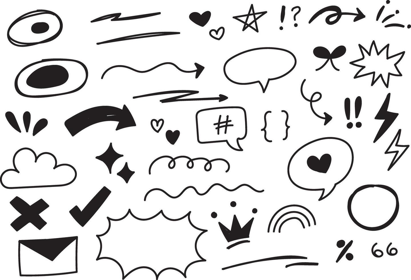 Modern Hand Drawn Doodle Symbol and Arrow Element Set in Fun Line Art Sketch Style vector