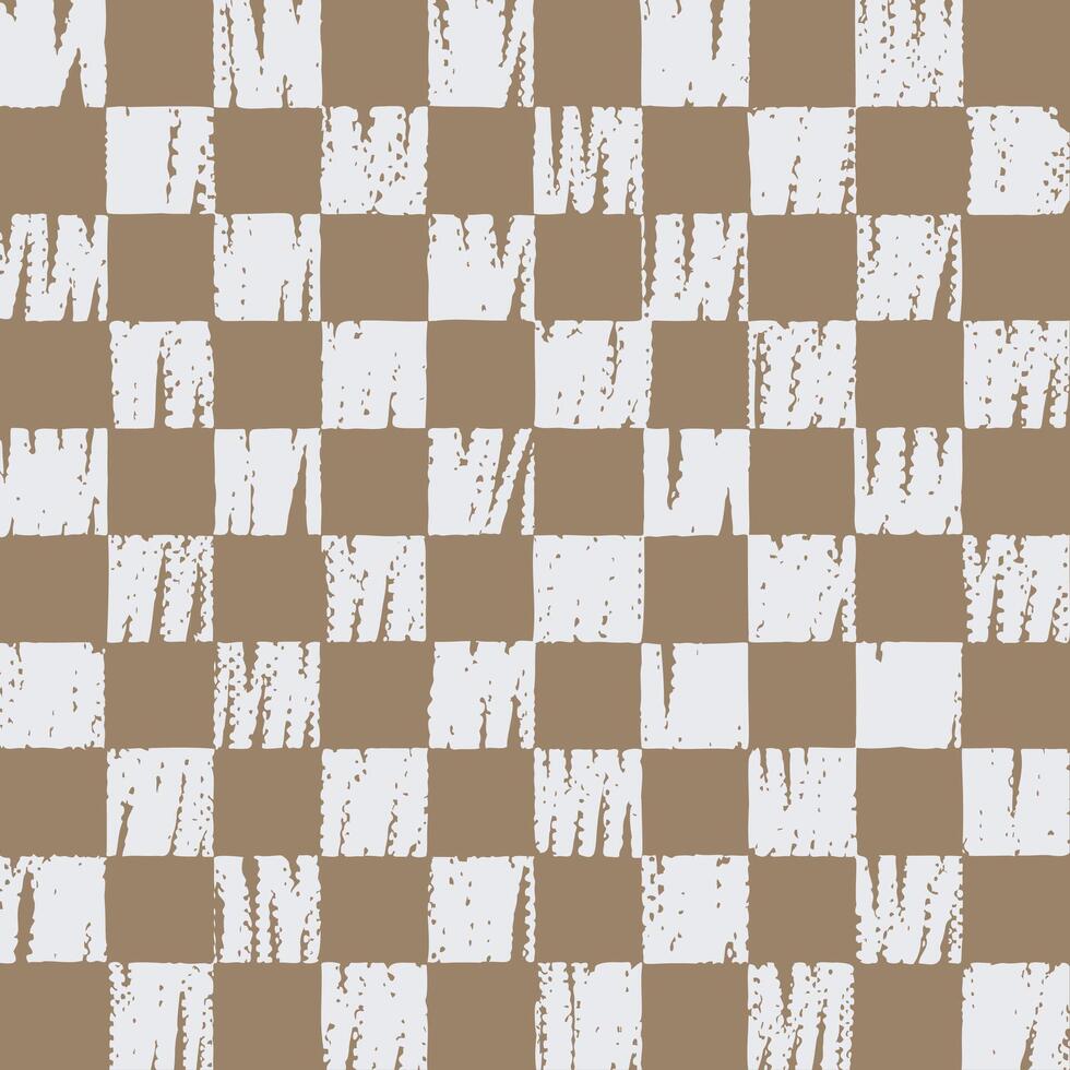 Chessboard pattern with distressed white and smooth beige squares with rustic charm for cottagecore and Scandinavian textiles vector