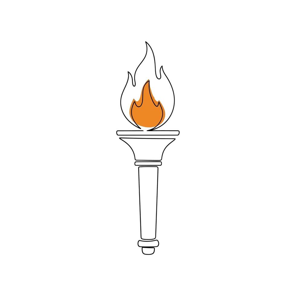 A torch with a flame on it is shown in a line drawing vector