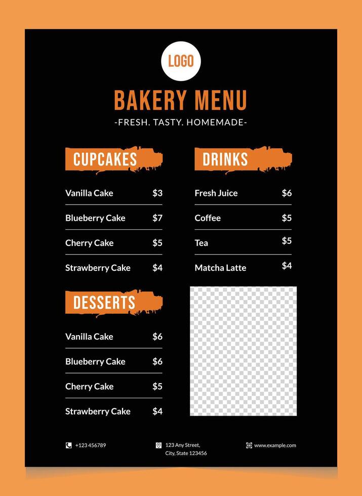 Modern Bakery Menu Template Cafe Dessert Menu Printable Bakery Price List Design vector