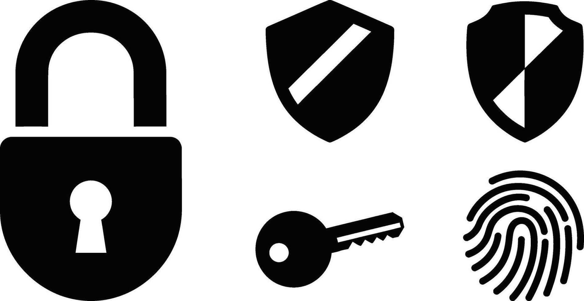 Illustration of security icons set with padlock, shield, key and fingerprint vector
