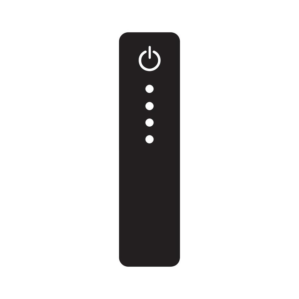Minimalist flat design icon of a portable electronic device, featuring a universal power symbol and three illuminated dots indicating battery charge status or energy level vector