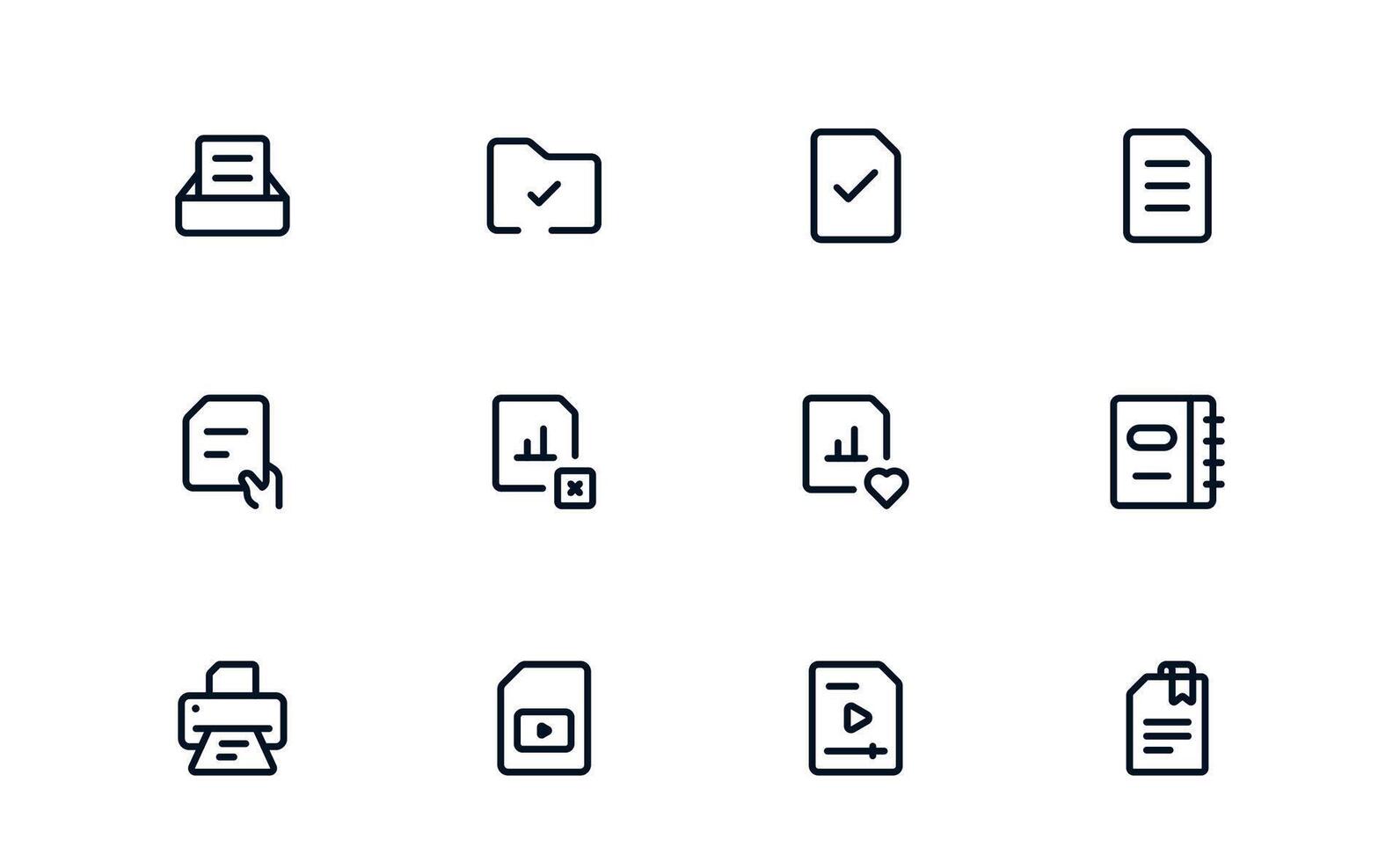 Professional Document Processing and Workflow Management Icon Collection presenting Office Automation, Workflow Tools, and Task Apps vector