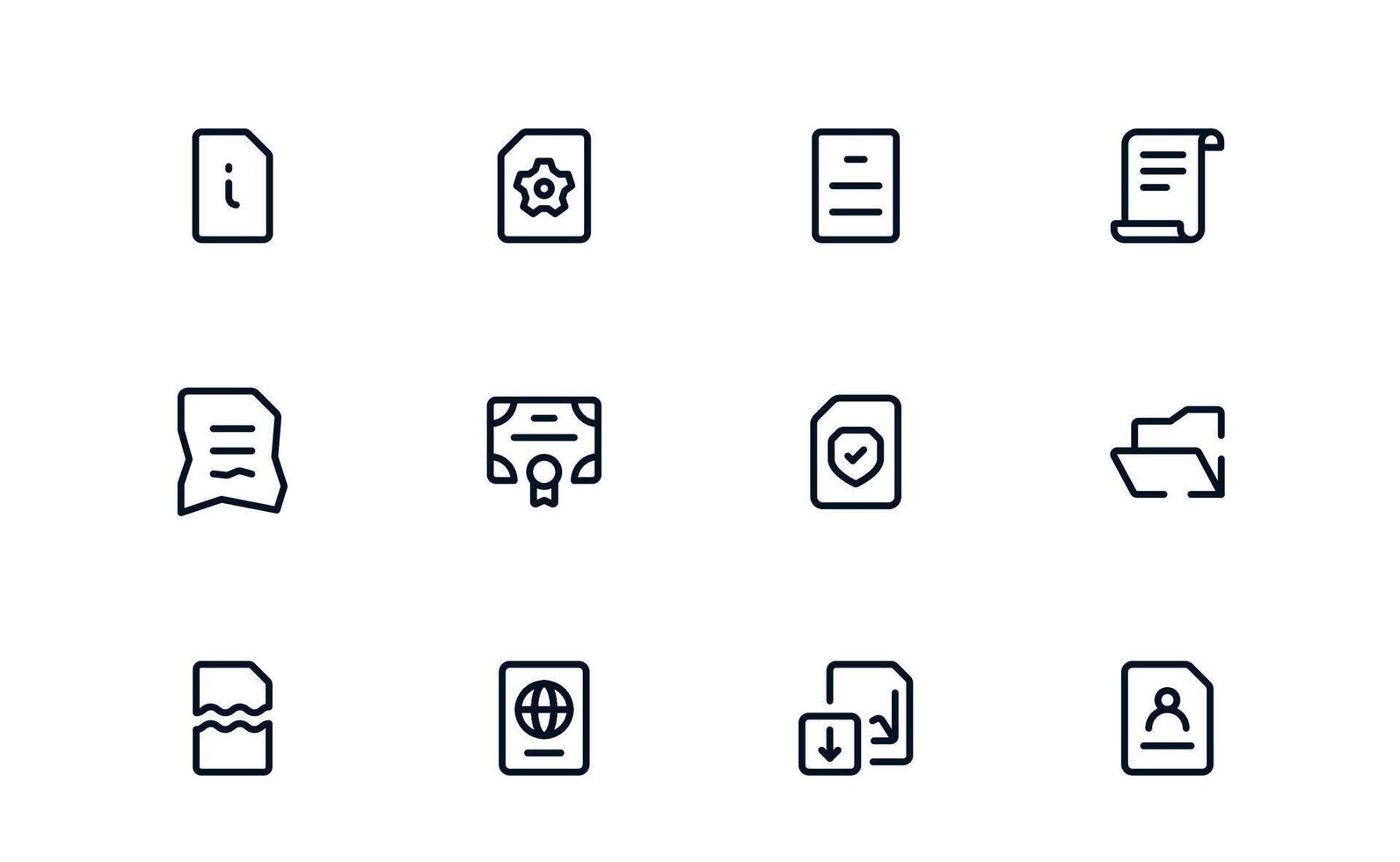 Innovative Document Processing and Workflow Management Icon Pack demonstrating Task Planning, Document Tools, and Productivity Systems vector