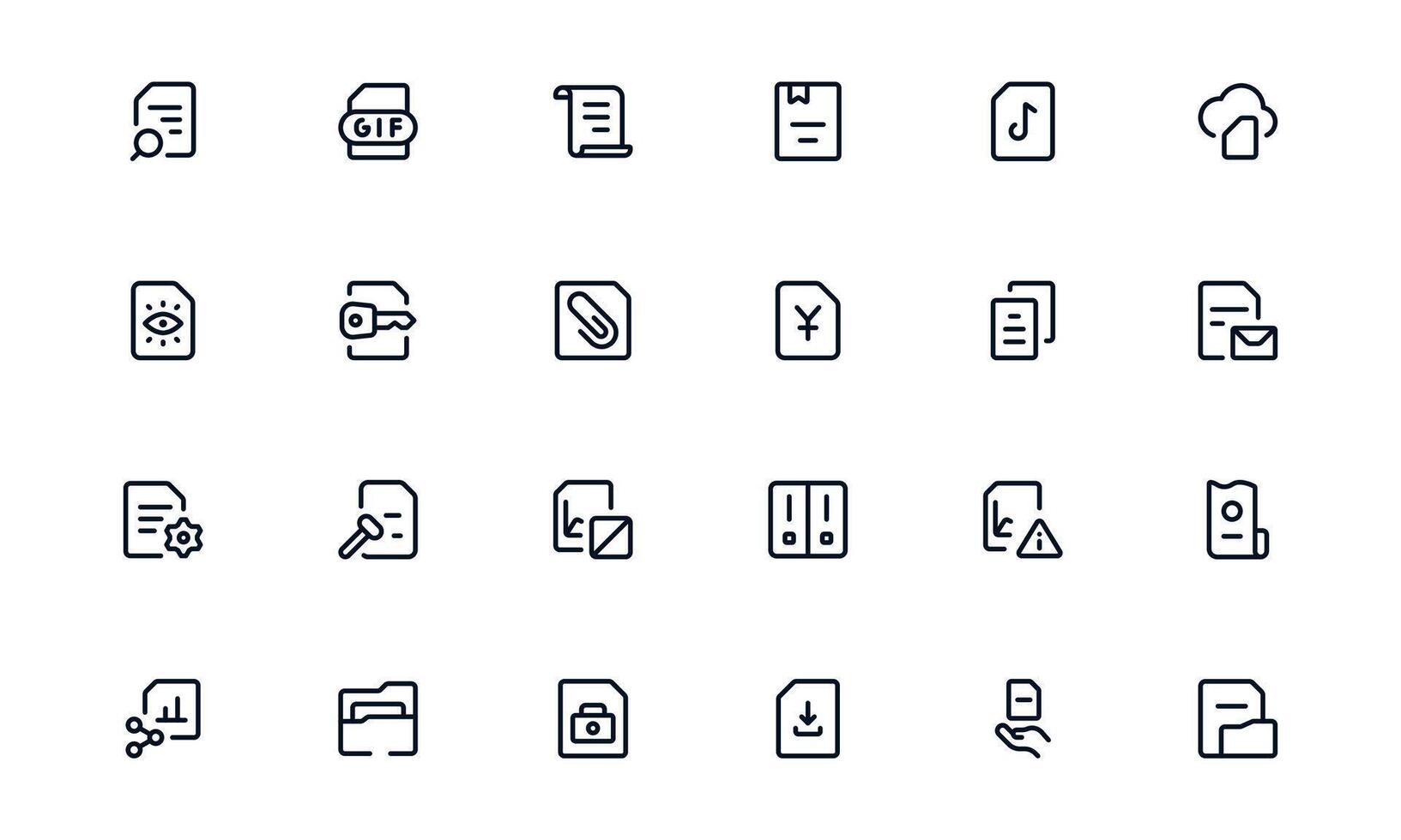 Interactive Document Processing and Workflow Management Icon Pack displaying Task Automation, Document Workflows, and Productivity Tools vector