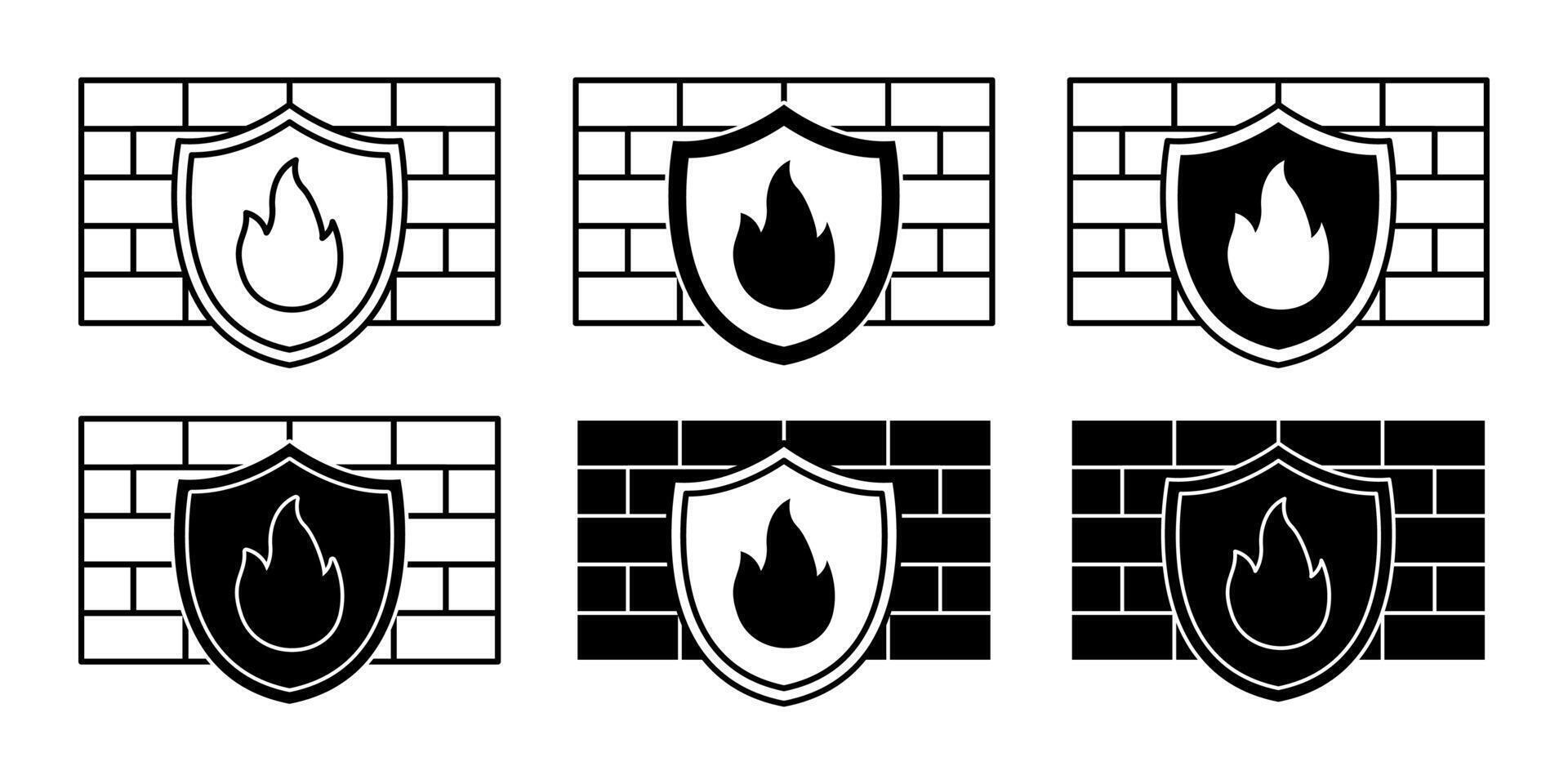 Firewall Protection Black Icon Bundle for Network Security and Data Safety Concept vector