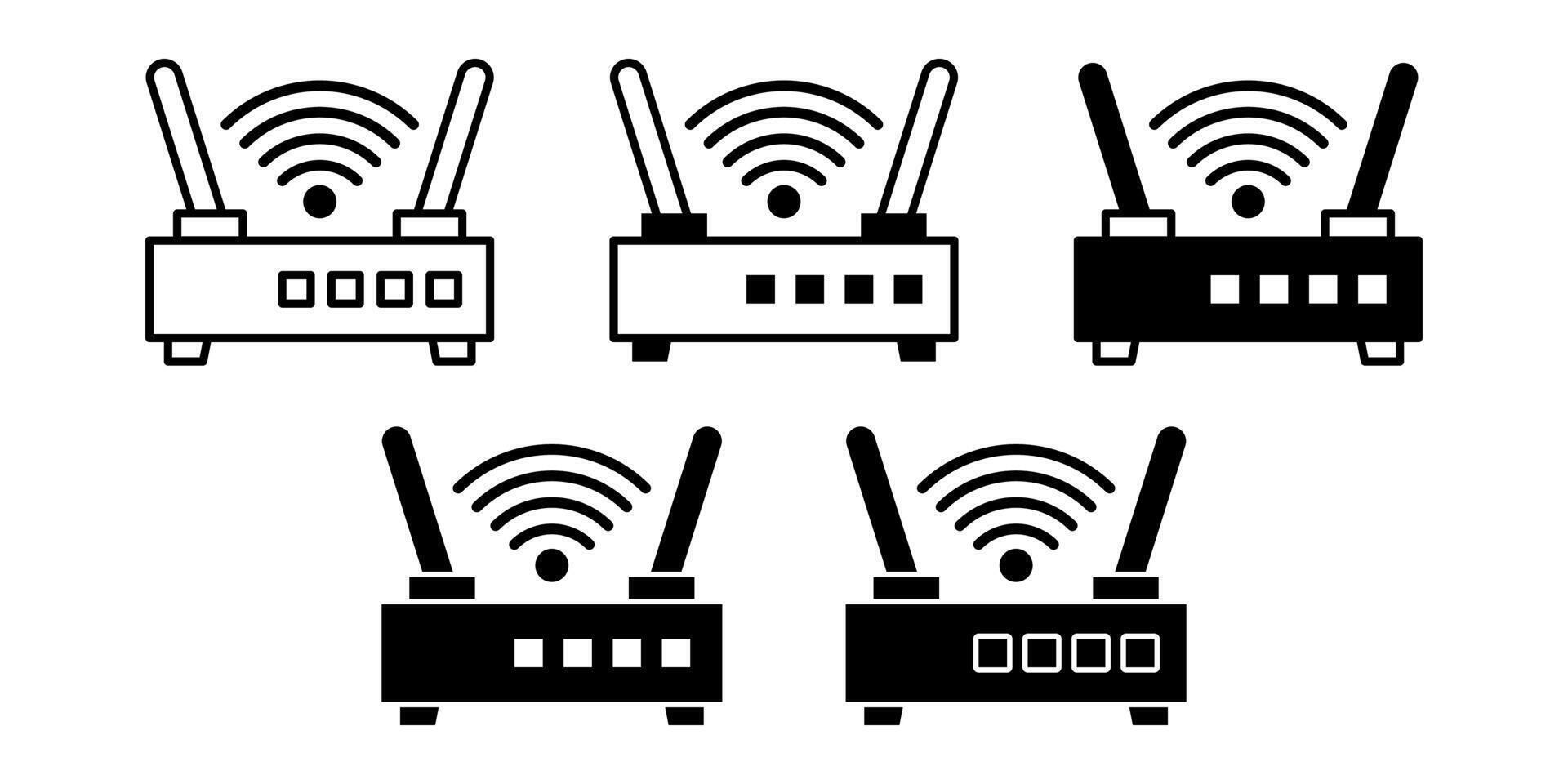 Network Router Black Icon Bundle for Internet Connection and Data System Design vector