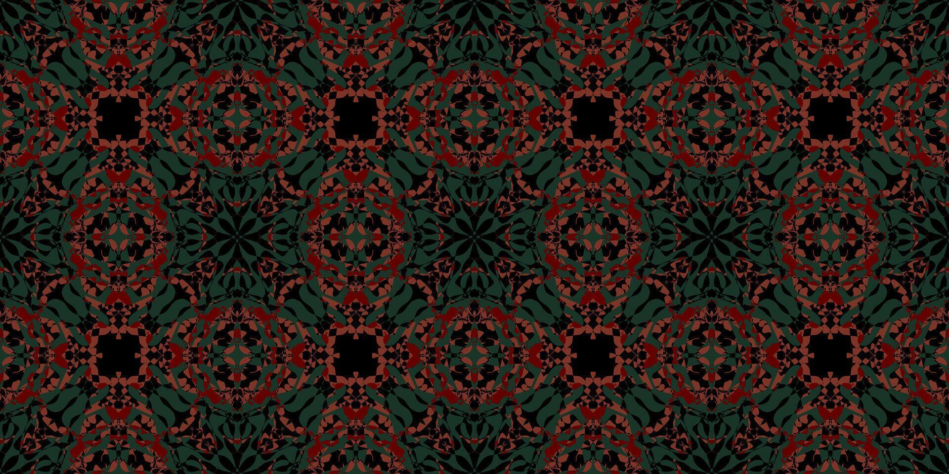 Gothic Luxury Damask Symmetrical Pattern. pattern textile. Black, Red, and Green Abstract Brocade Texture. Victorian Style Abstract Motif. Ornate Abstract Mosaic Wallpaper Texture vector