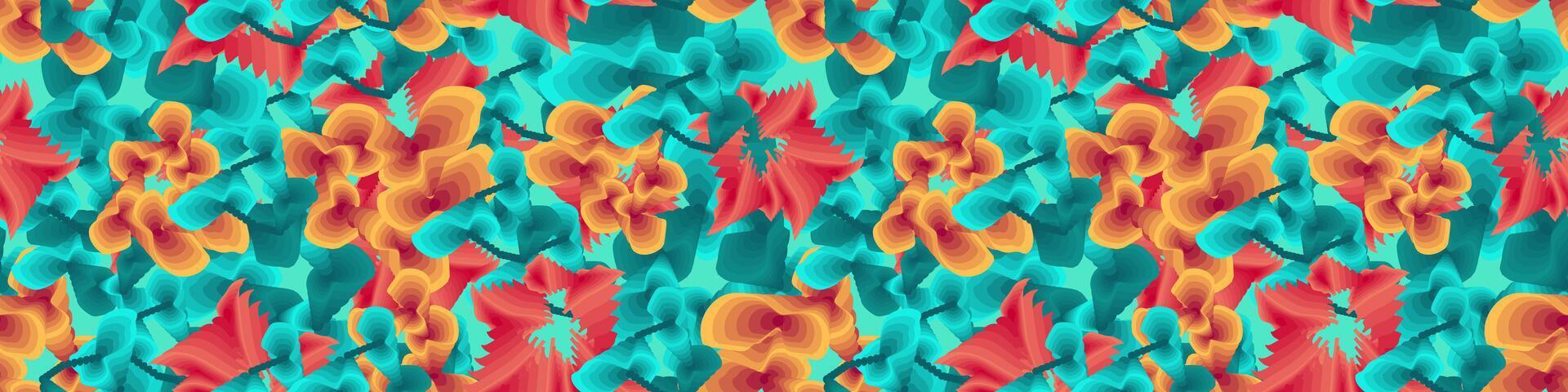 Vibrant Abstract Geometric Botanical Wallpaper. seamless background. Vibrant Abstract Layered Floral Seamless Repeat Pattern. Gradient Effect Abstract Coral Reef or Ocean Flora vector