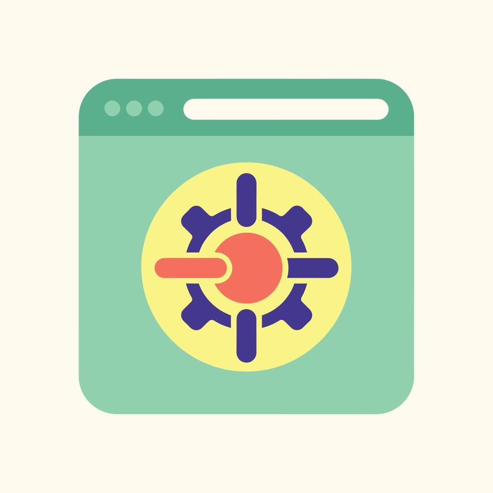 un plano diseño icono representando un rueda dentada dentro un objetivo, simbolizando ajustes, mejoramiento, o precisión en un web navegador interfaz vector