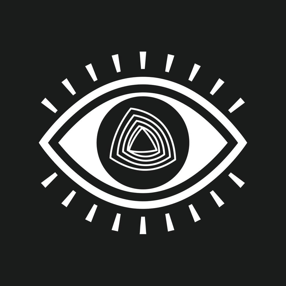 Stylized eye with concentric geometric shapes and radiating lines on a, representing vision and perception vector