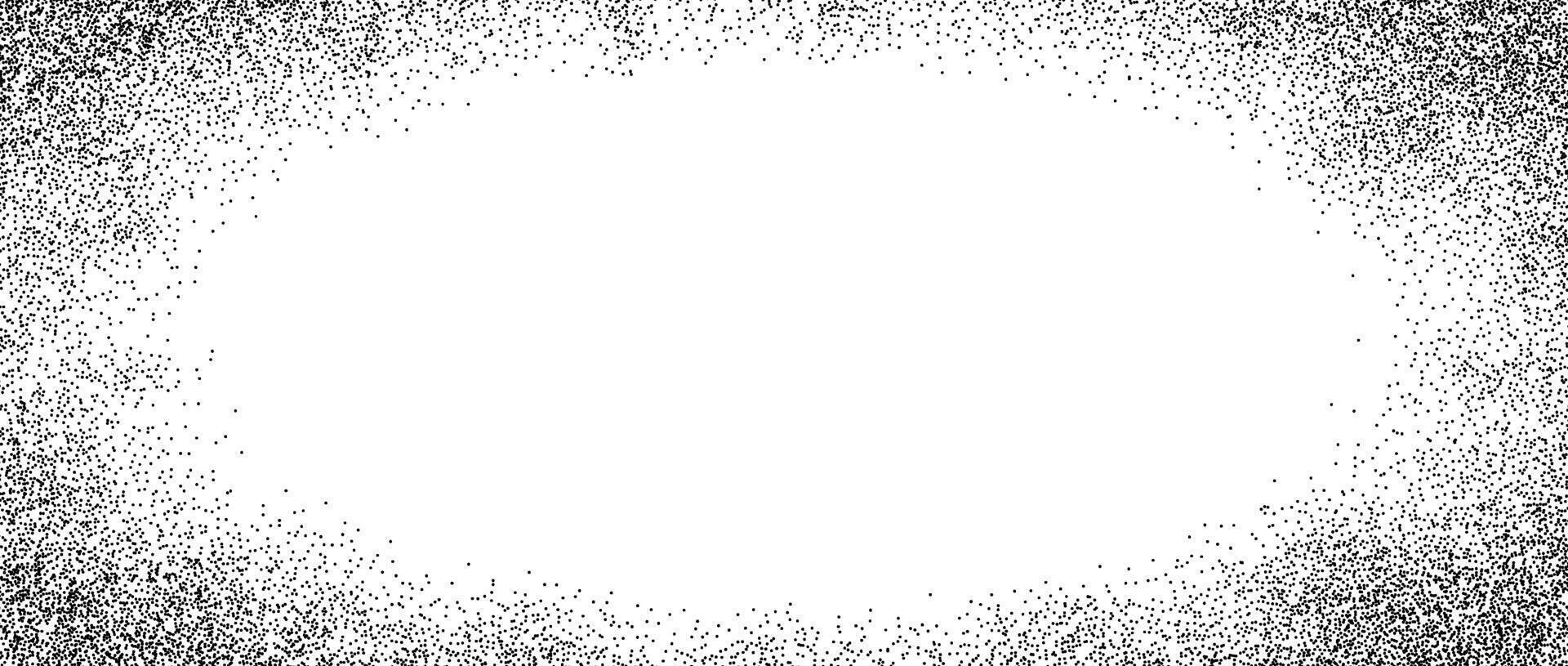 Sand grain gradient texture. Stippled radial border overlay. Fading sprayed dot frame background. Grange dotted noise pattern wallpaper with zoom effect. Vignette grainy halfton patern backdrop vector