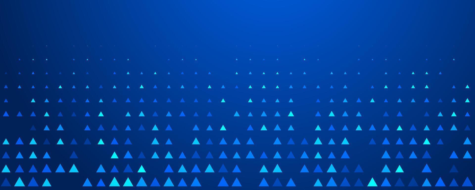 Blue neon triangle pattern. Tech triangular mosaic wallpaper. Glowing arrow geometric background. Fading arrow halftone gradient for science poster, healthcare banner, business booklet. vector