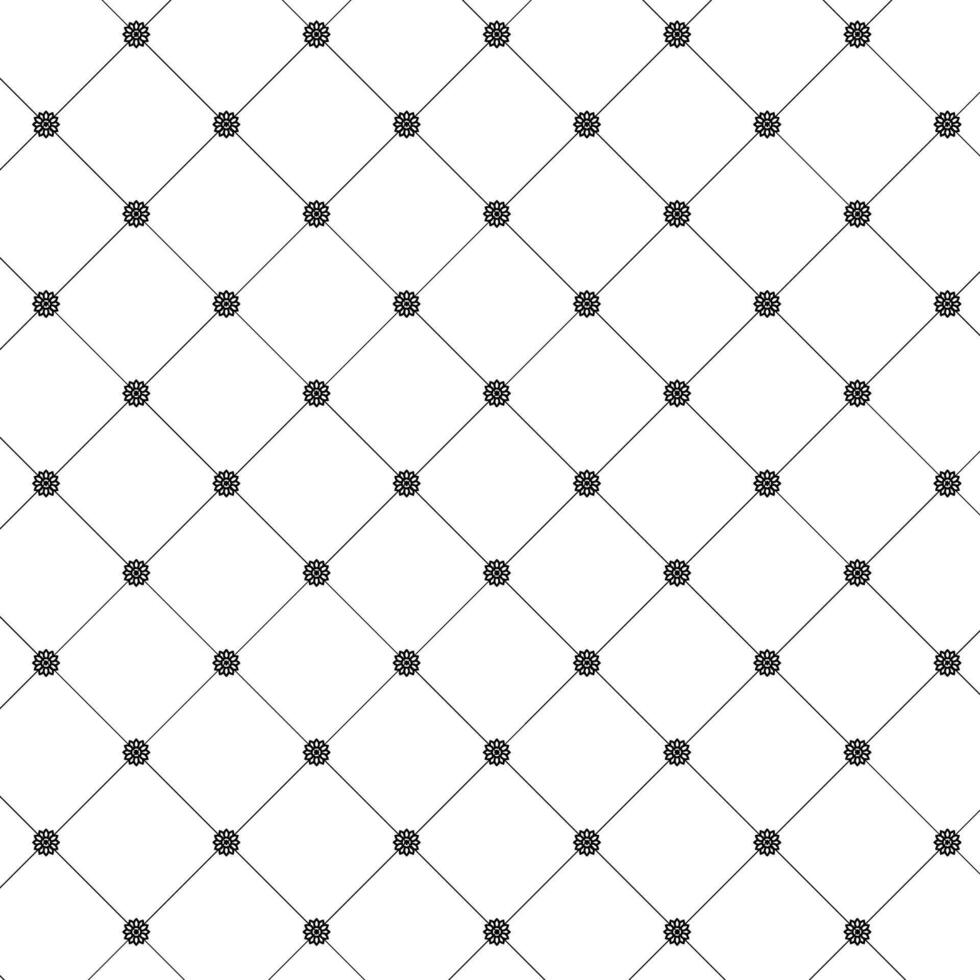 A seamless pattern of small, dark floral dots connected by thin gray diagonal lines on a bright white background, creating a geometric, elegant design. vector