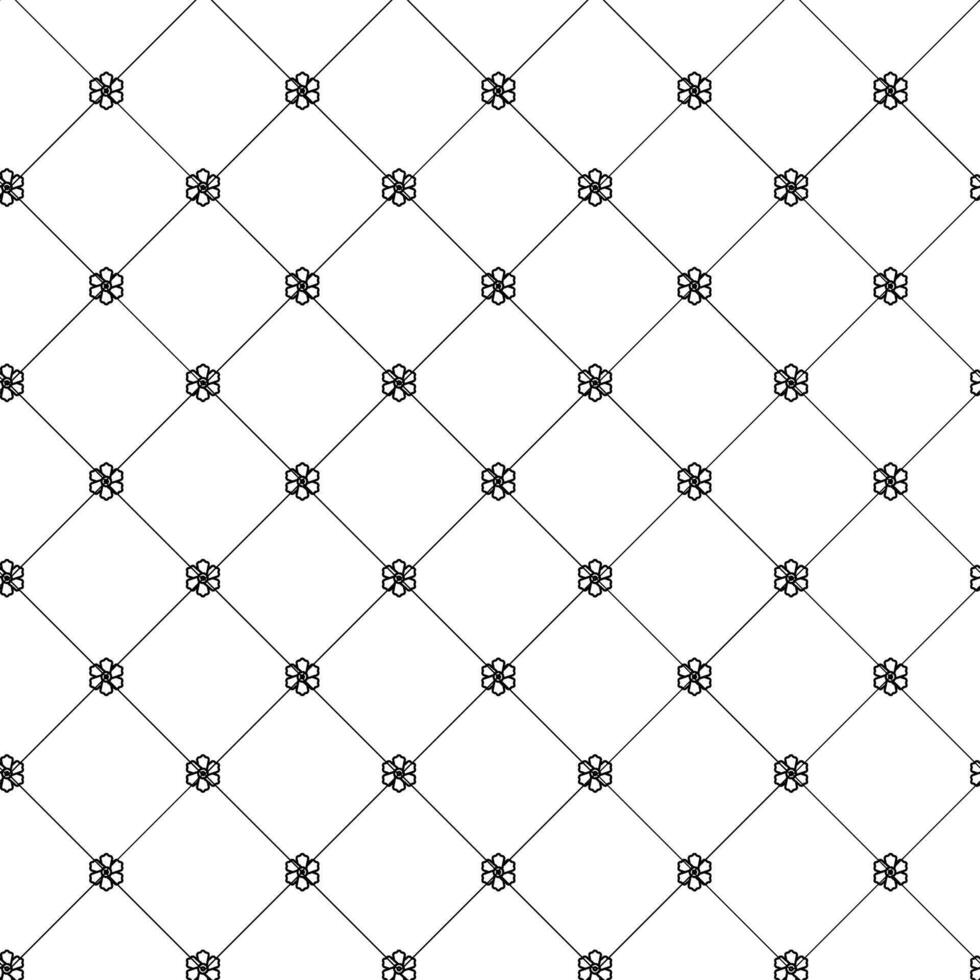 A repeating pattern of small, stylized black flowers on a white background, connected by thin diagonal lines, creating a delicate, airy, and elegant ambiance. vector