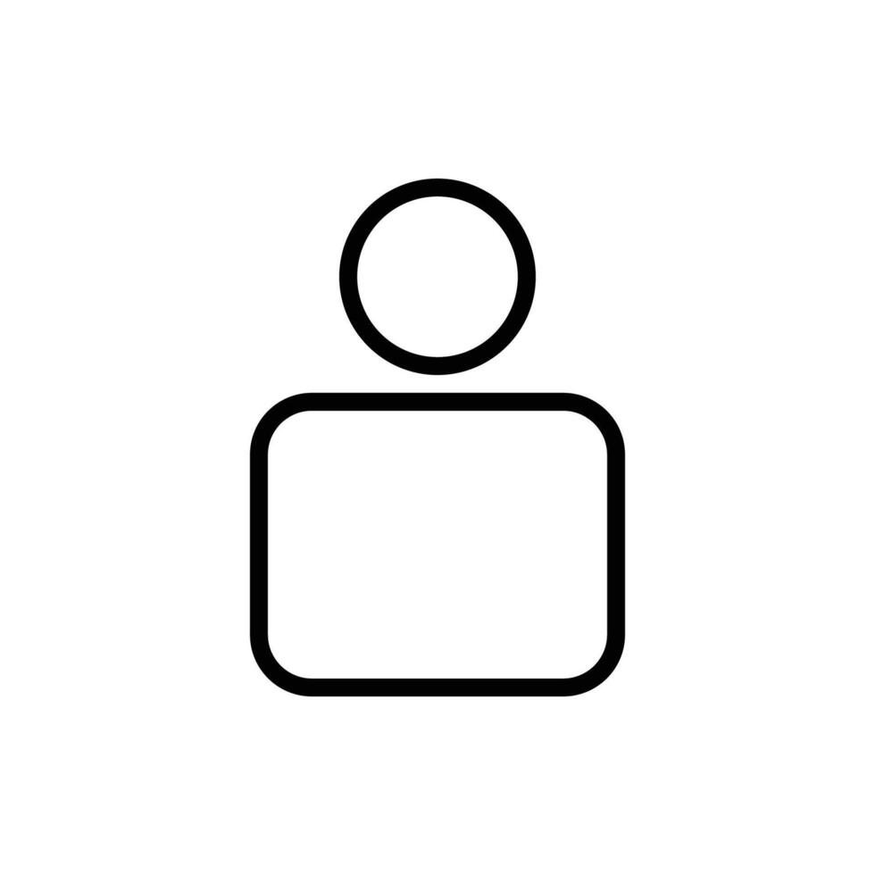 A minimalist outline icon depicting a human figure with a circular head and a rectangular body, symbolizing a user or profile. vector