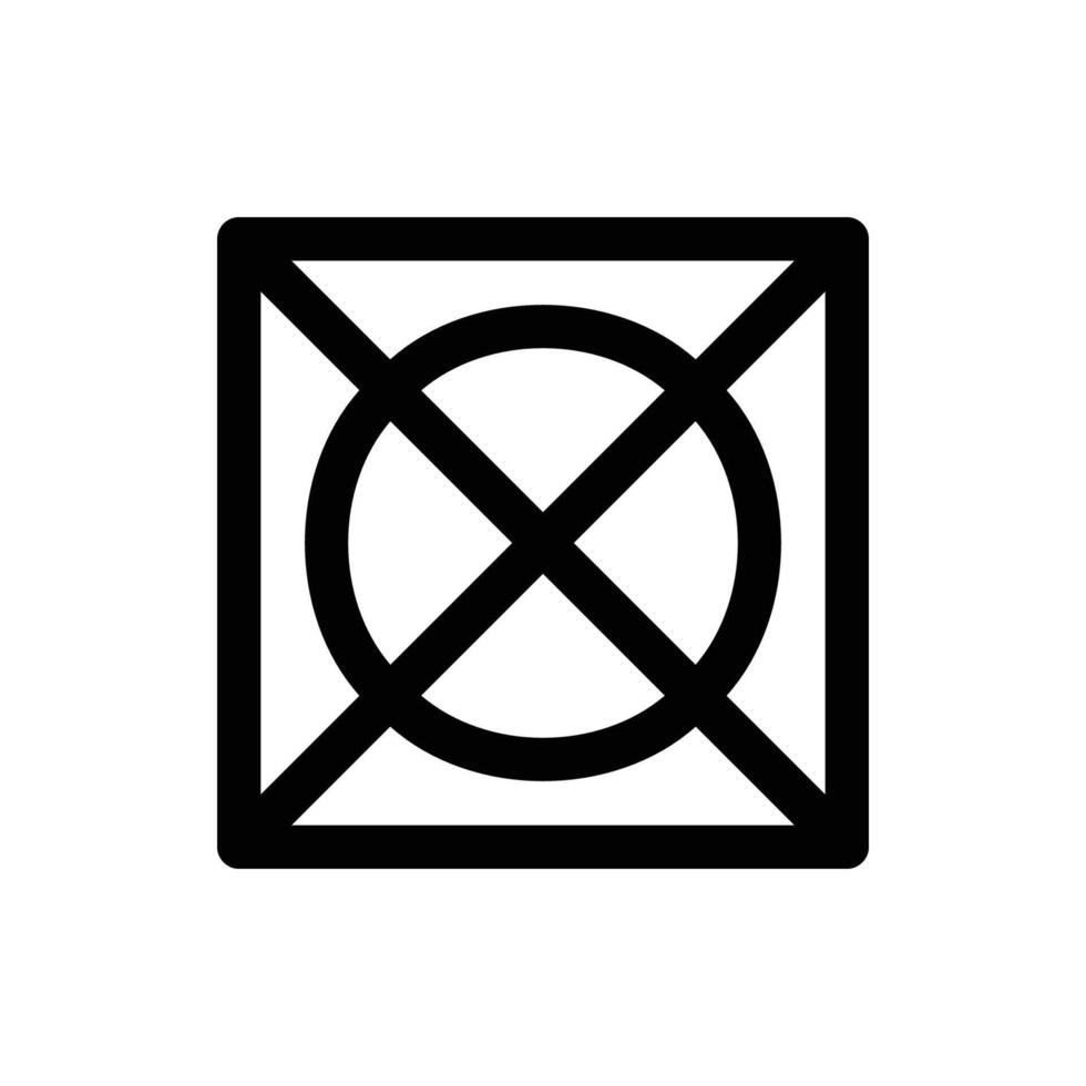 A black and white icon representing the do not tumble dry laundry care instruction, featuring a square with a circle inside, both crossed out with an X. Laundry Line Icon. Isolated Clip Art. vector