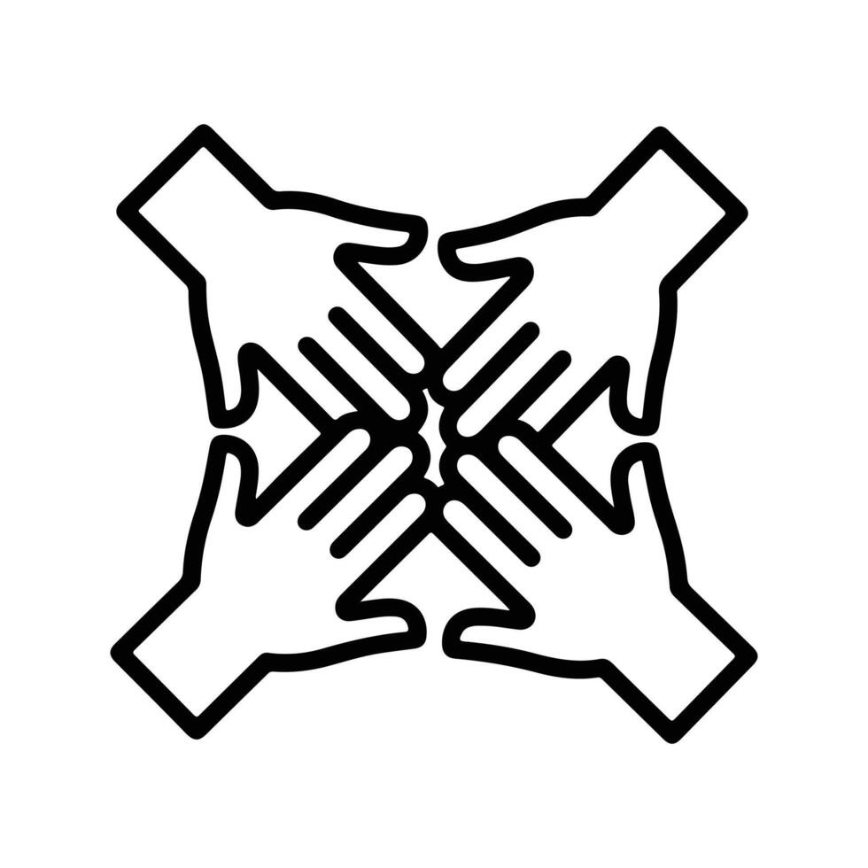 Four hands reaching inward in a symbol of unity and support vector