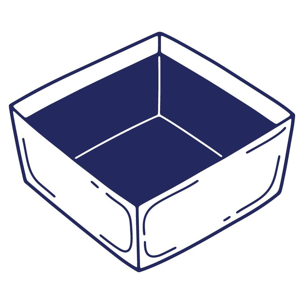 Isometric view of an empty box container with blue filling and white outer borders simple graphic element vector