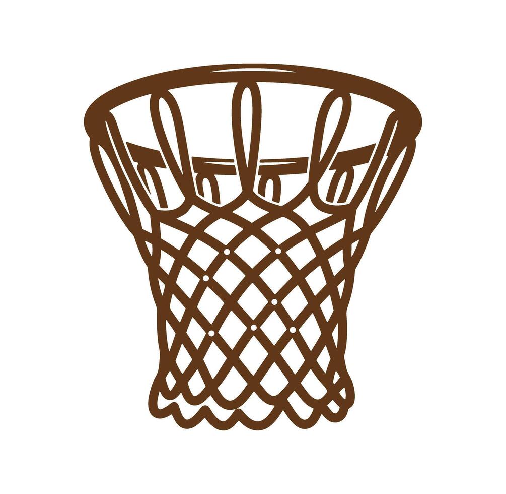 Brown silhouette of a basketball net with detailed mesh structure on a white background vector