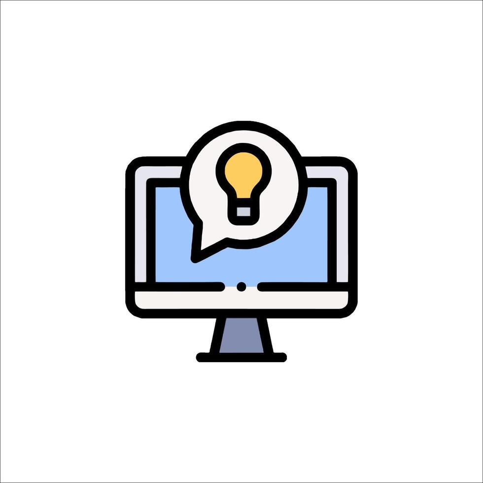Idea Generation Computer with Light Bulb in Speech Bubble, creative thinking vector