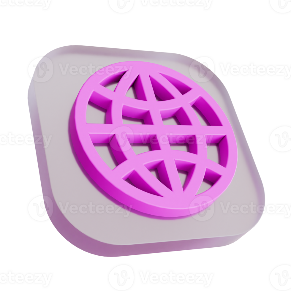Striking Pink 3D Rendered Globe Icon on a Neutral Frosted Square Base Symbolizing Global Network, Internet Access, and World Communication. png