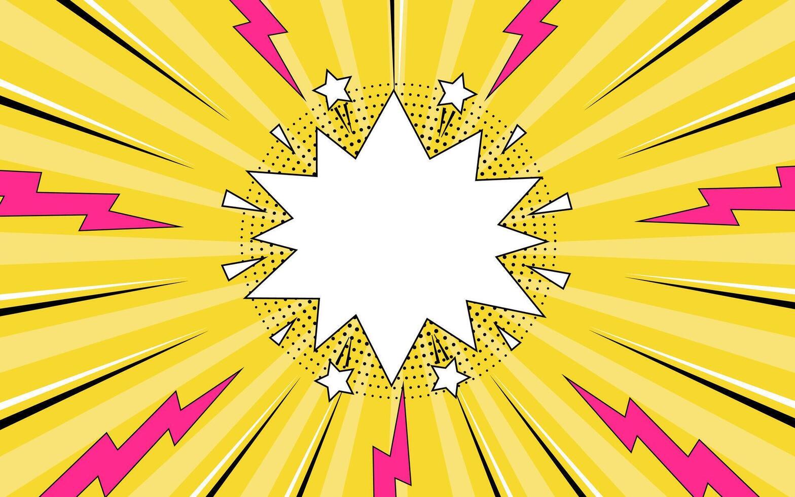 Pop art comic background with speech bubble. Comic book background with thunder and lightning in halftone style. vector