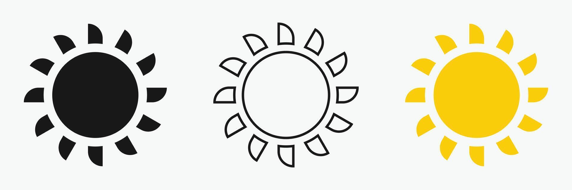 Sun icon set , including shining rays, sunset designs, Three sun icons are displayed. vector
