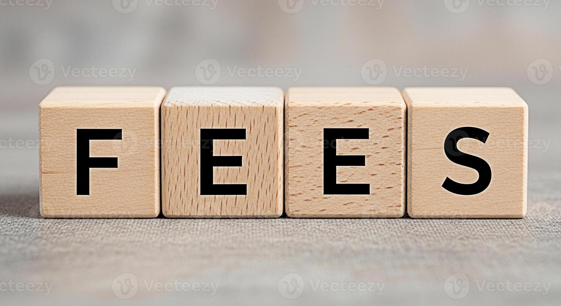 Wooden blocks spelling out FEES on a textured surface representing financial obligations and costs in a neutral and straightforward manner emphasizing transparency and clarity in pricing and charges photo