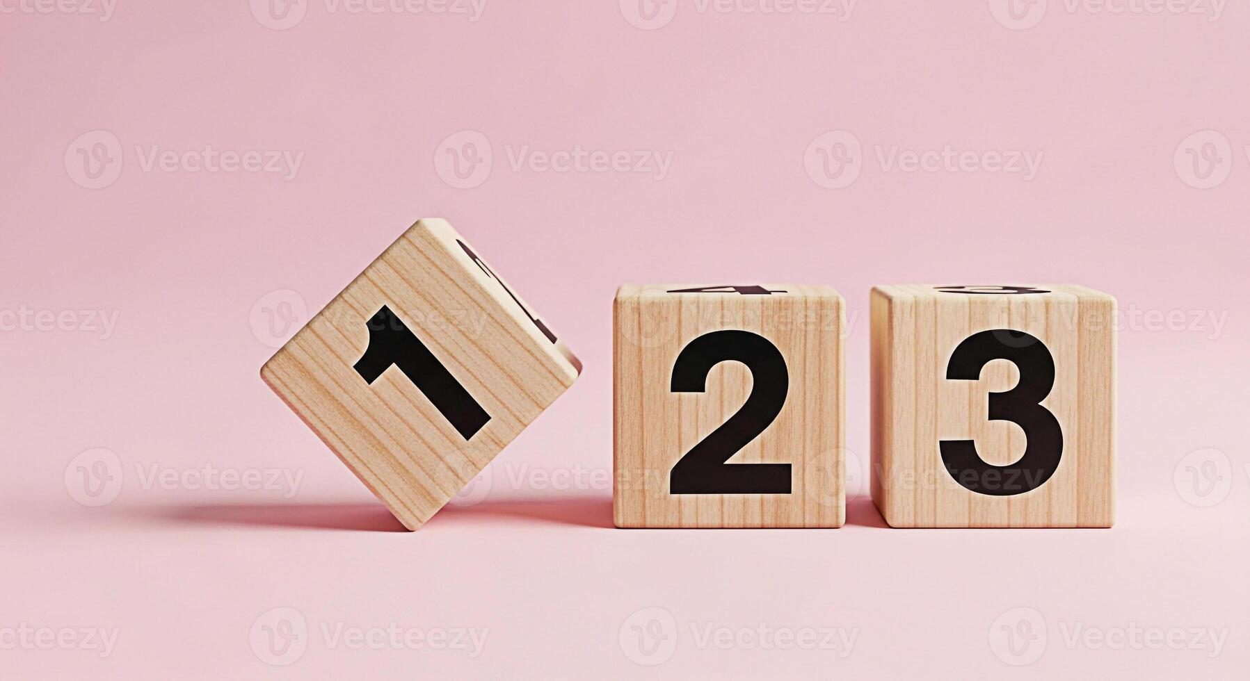 Wooden blocks displaying numbers on a pink surface representing counting and learning symbolizing education and early childhood development in a playful and minimalist setting photo