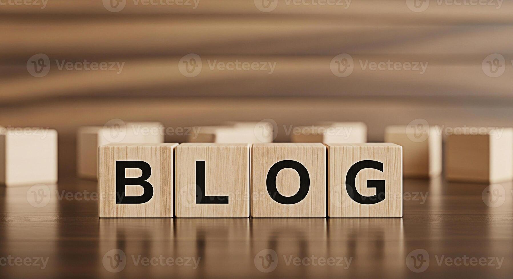 Wooden blocks spelling BLOG on a polished wooden surface representing online content creation and sharing in a digital environment conveying a message of information and connection photo