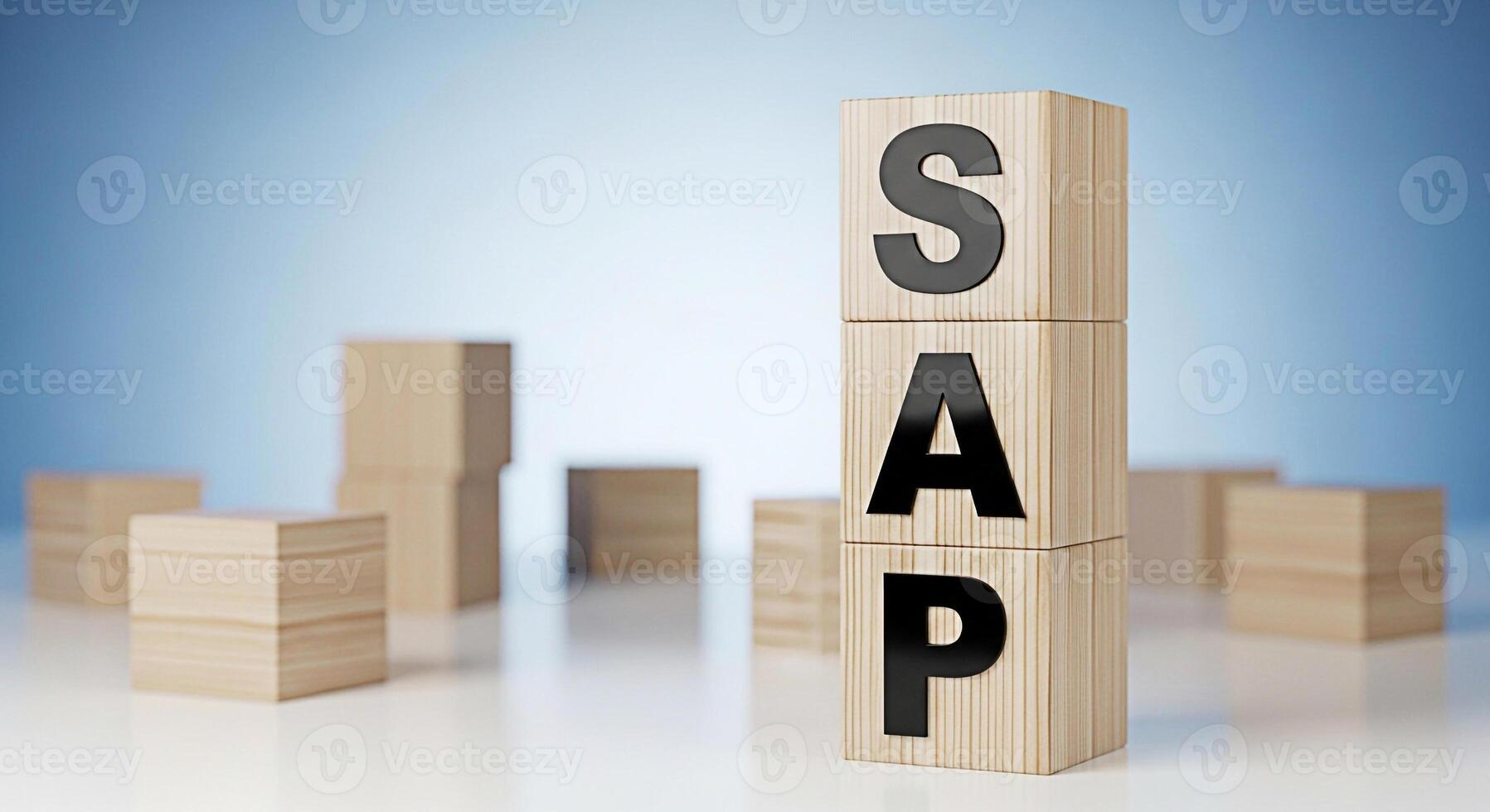 SAP letters on wooden blocks stacked in a bright studio environment representing enterprise resource planning software and business solutions for efficient management and data processing conveying inn photo