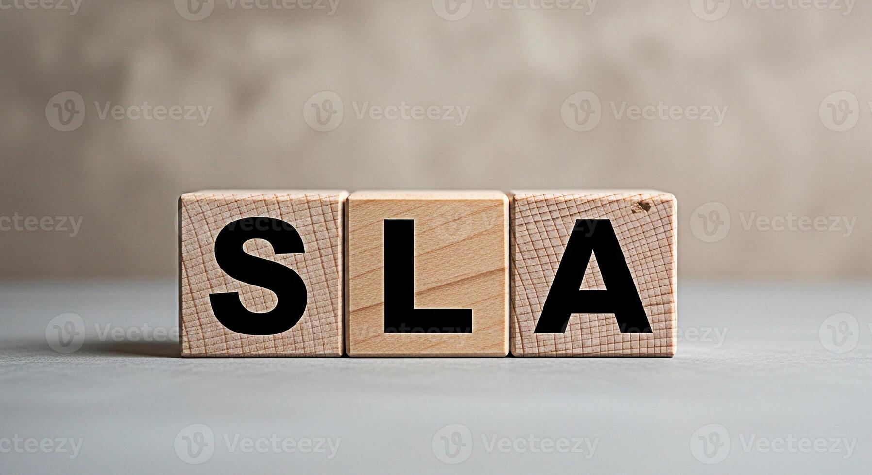 Wooden blocks displaying SLA on a neutral surface representing a Service Level Agreement conveying a sense of business commitment and professional standards in a corporate environment photo