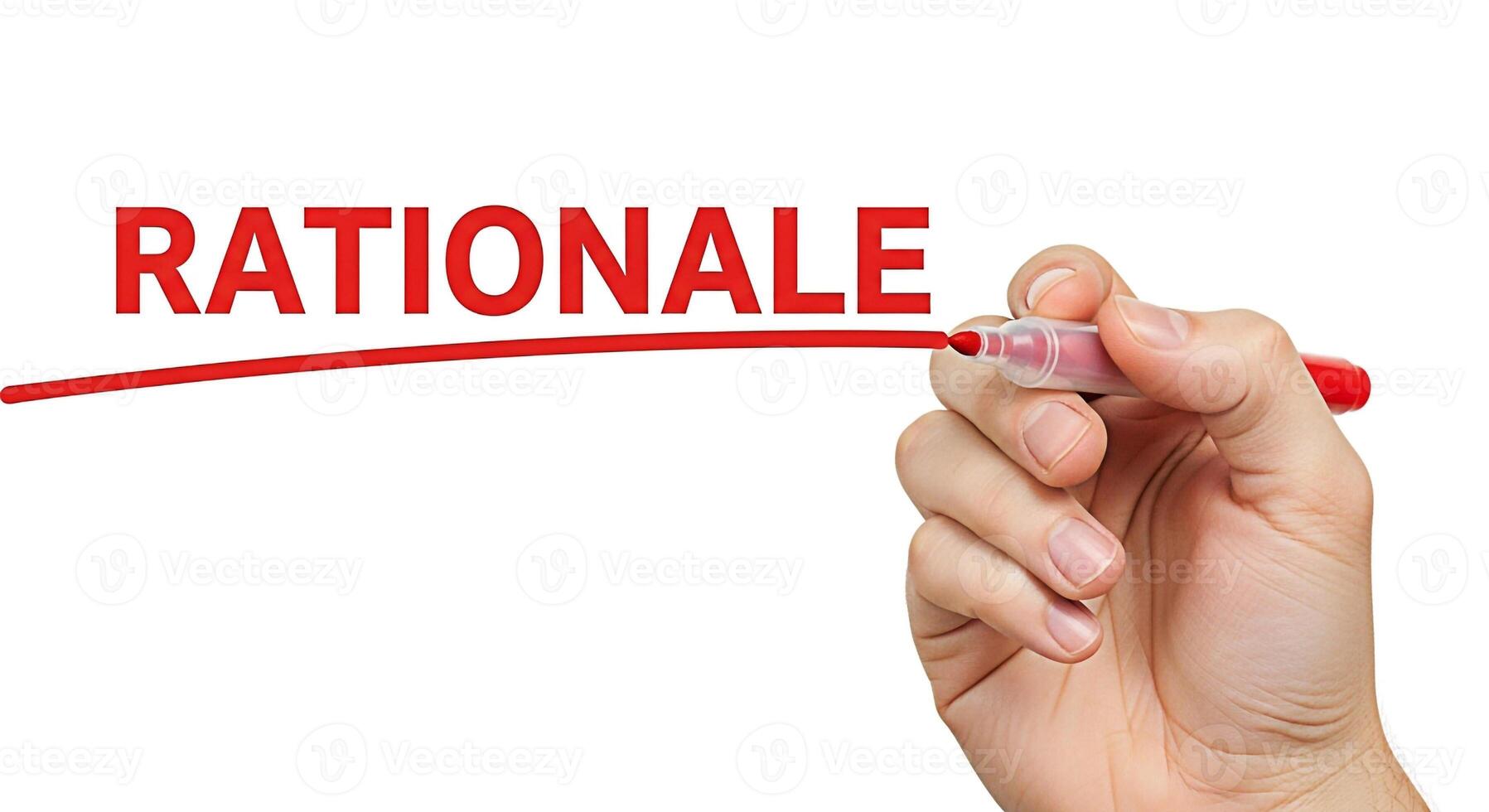 Hand underlining the word Rationale with a red marker on a white background symbolizing clarity justification and the importance of logical reasoning in decisionmaking and problemsolving processes photo