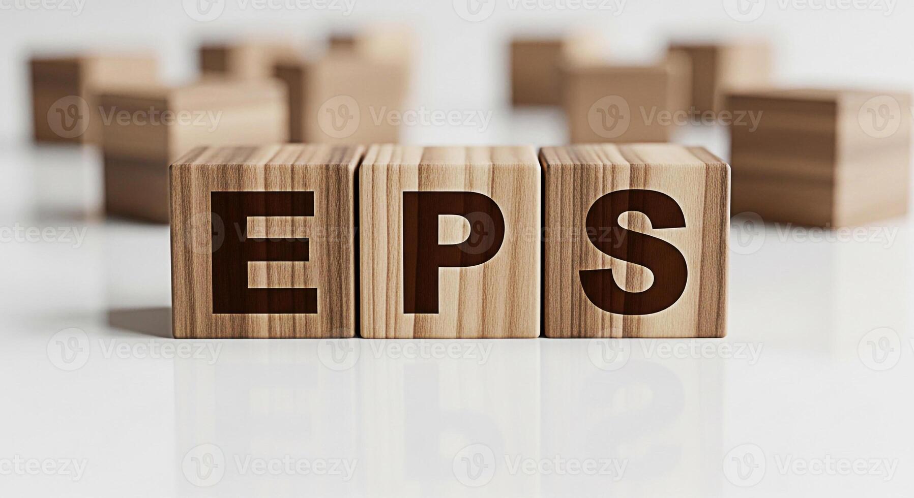 Wooden blocks displaying EPS on a reflective surface representing earnings per share in a financial setting conveying a sense of clarity and focus on key performance indicators photo