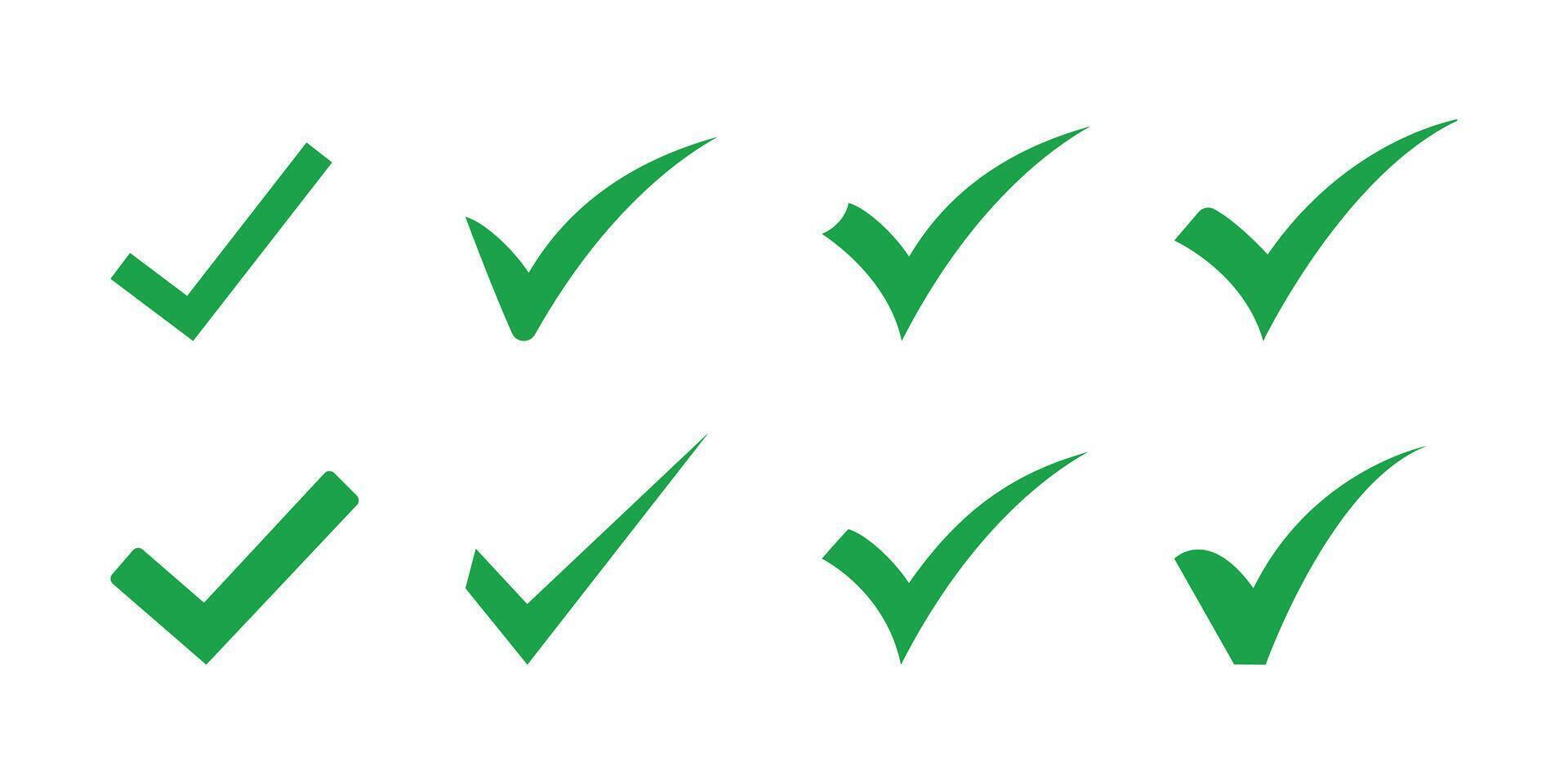 Green Check Mark Symbols In Various Styles checkmark Isolated On White Background vector