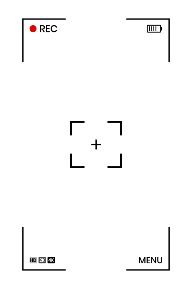 Camera Viewfinder Interface with REC and Battery Indicator on Transparent Background png