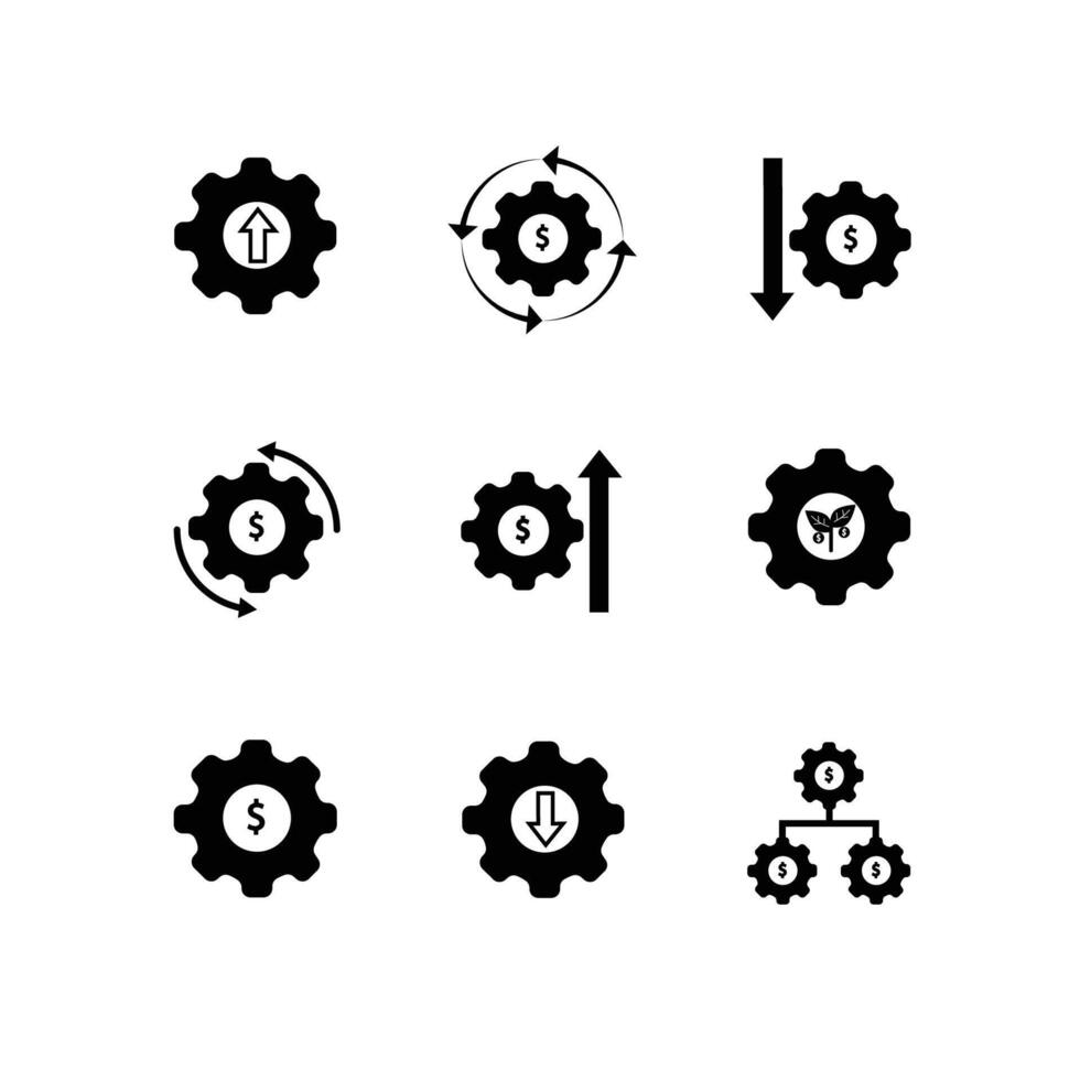 Financial System Management Icons Set - Process Automation, Performance, and Regulation vector