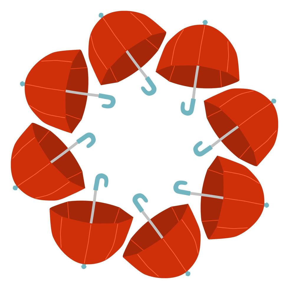 Cute autumn umbrella circle frame. Round border made of umbrellas. The umbrellas are arranged in a circle. flat isolated on white background. vector