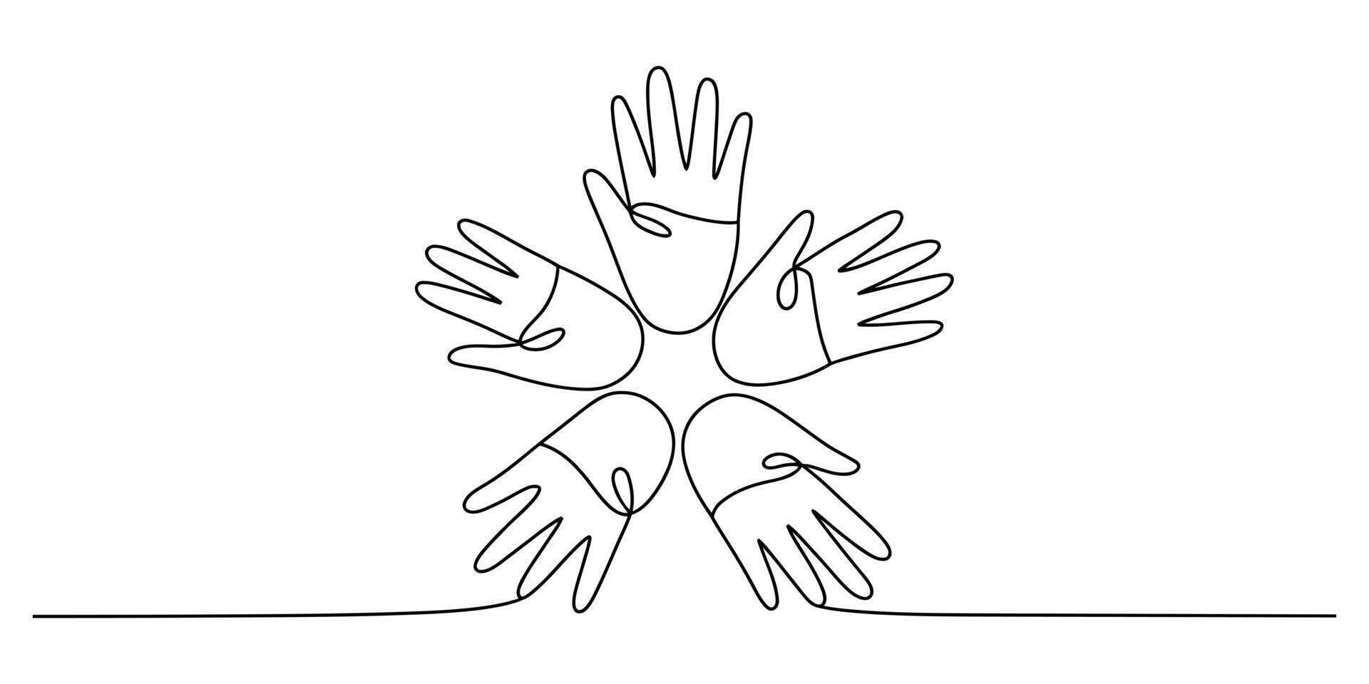 Continuous line drawing hands connected in circle unity symbol vector