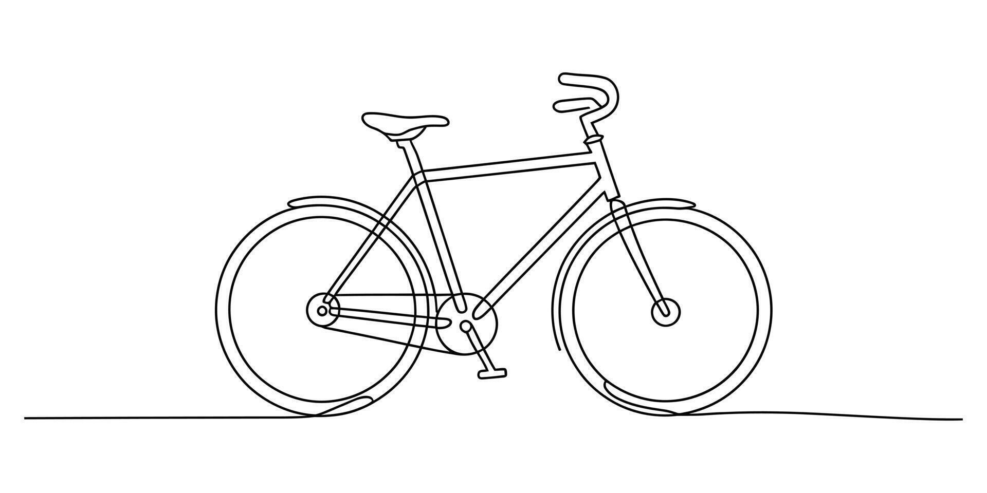 Continuous line art drawing of a bicycle, simple, minimalist design vector