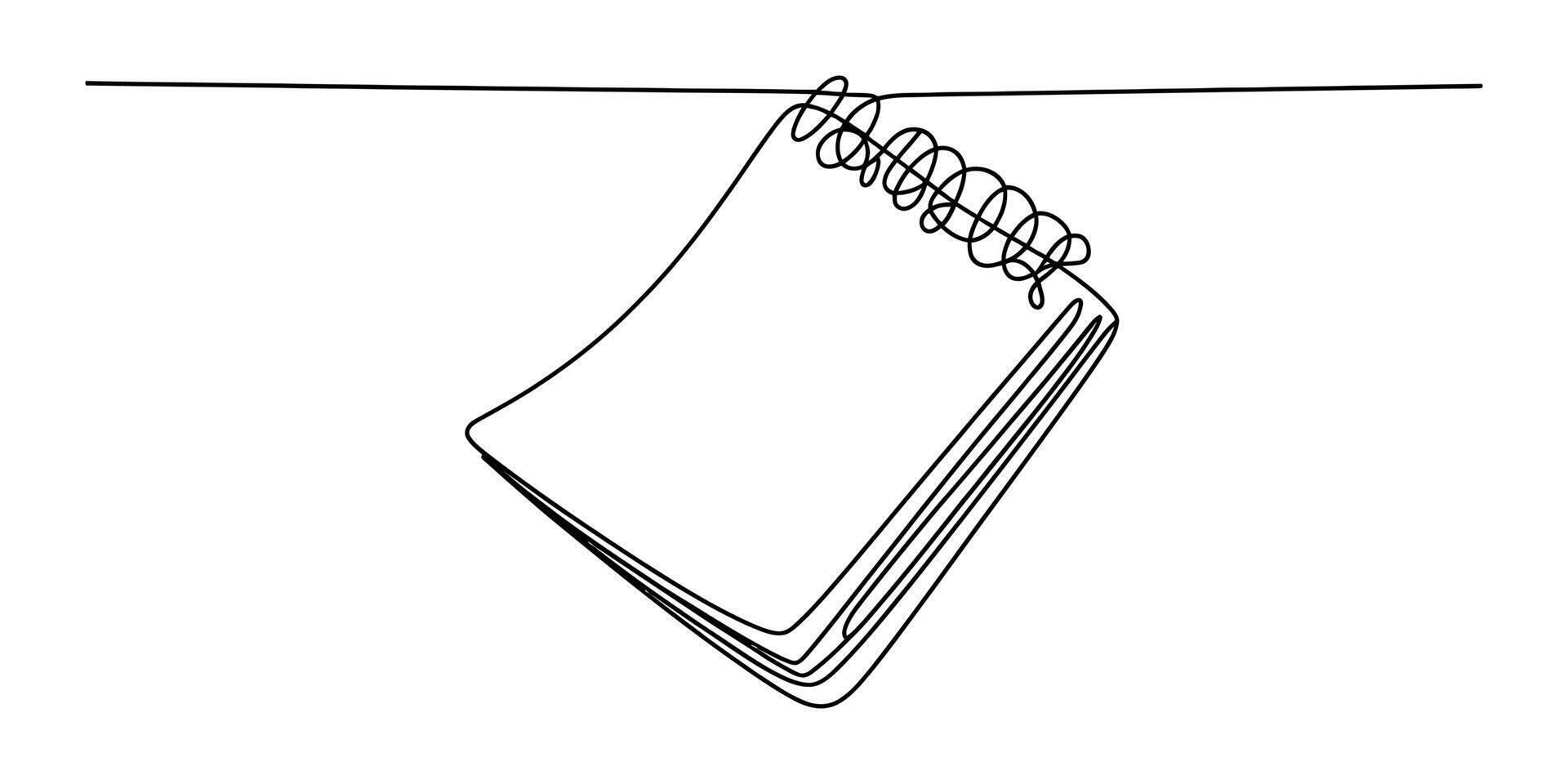 Minimalist single continuous line drawing of a spiral notebook vector