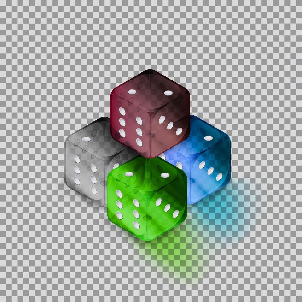 Two colorful translucent dice with white dots, positioned diagonally vector