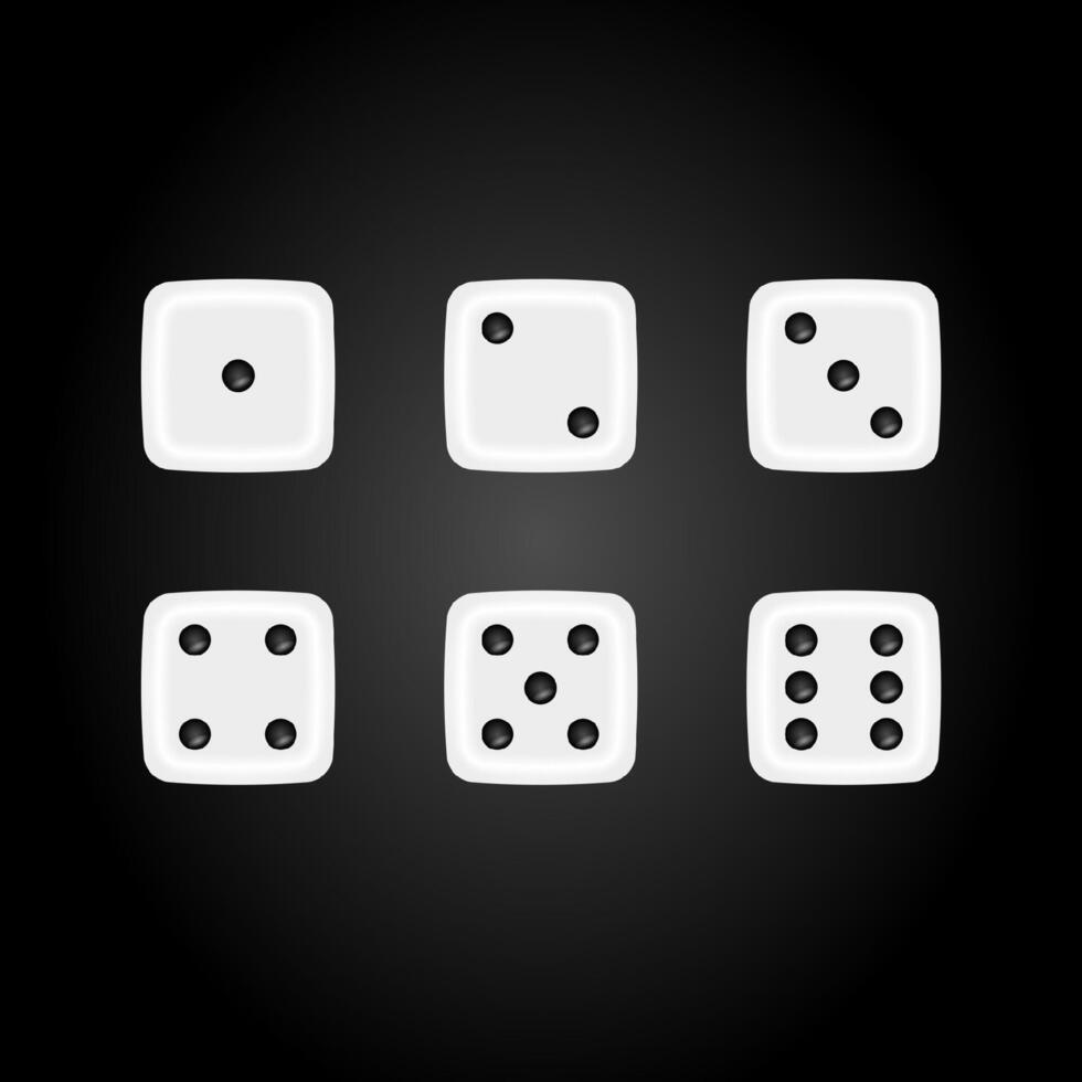 Six white dice are arranged in two rows of three on a dark background vector
