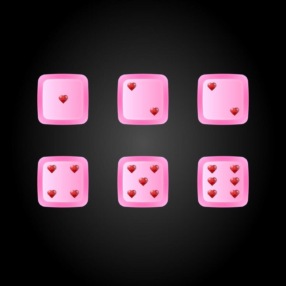 Six pink dice are arranged in two rows of three on a dark background vector