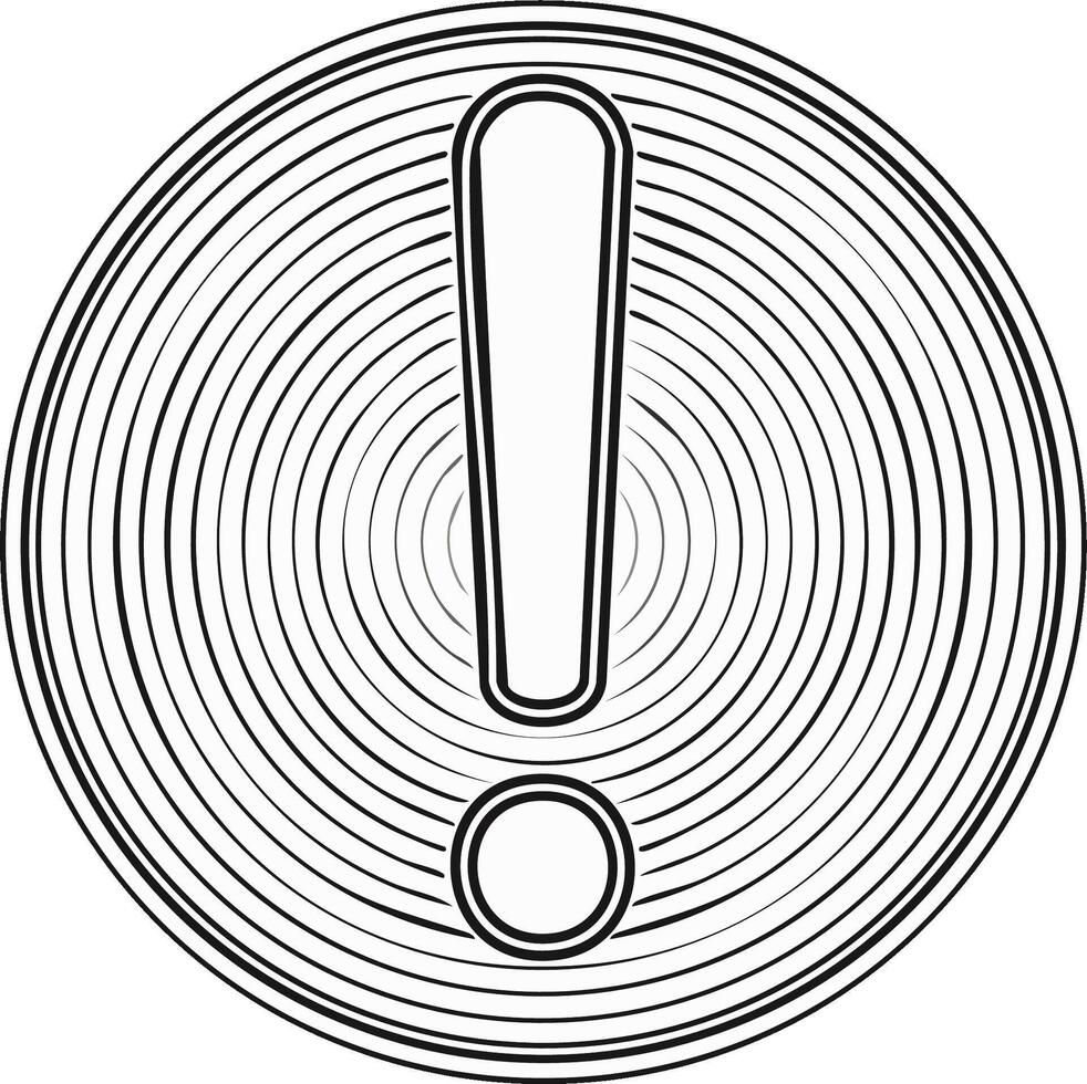 Black and white exclamation mark in a circular target design with ripple effect vector